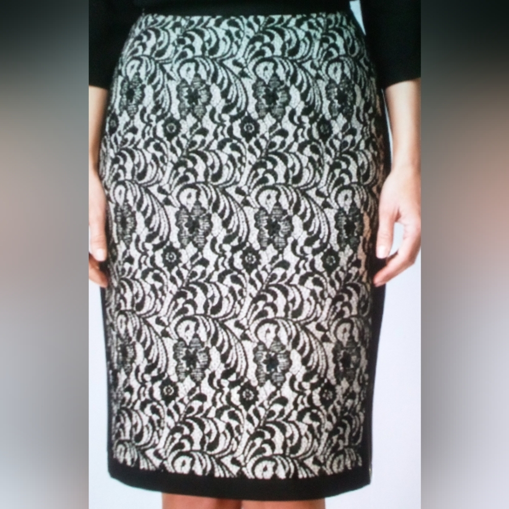 Worthington Black and Cream Lace Pencil Skirt